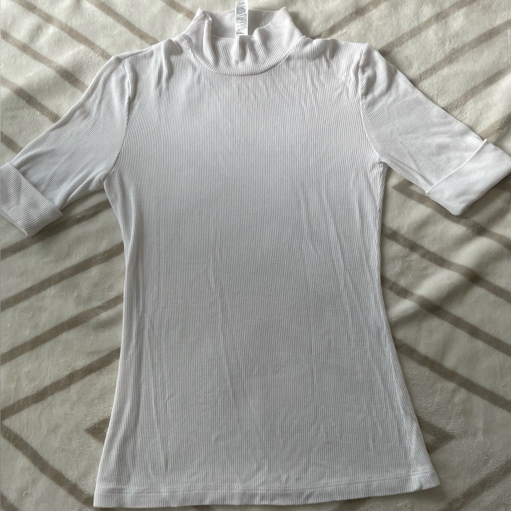 EUC American Apparel Women’s White Ribbed Knit Cuff Sleeve Mockneck Turtleneck S